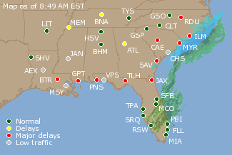 Southeast U.S. Airport Delays Map