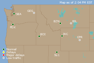 Northwest U.S. Airport Delays Map