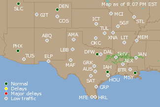 Southern-Central U.S. Airport Delays Map