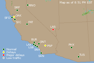 Southwest U.S. Airport Delays Map