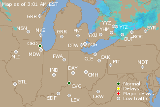 Great Lakes U.S. Airport Delays Map