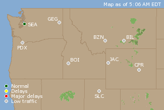 Northwest U.S. Airport Delays Map