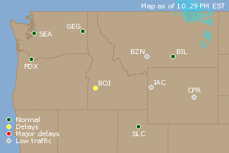 Northwest U.S. Airport Delays Map