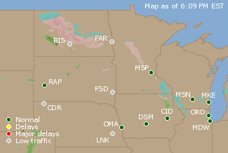 Northern U.S. Airport Delays Map