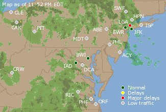 Mid-Atlantic U.S. Airport Delays Map