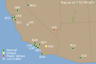Southwest U.S. Airport Delays Map